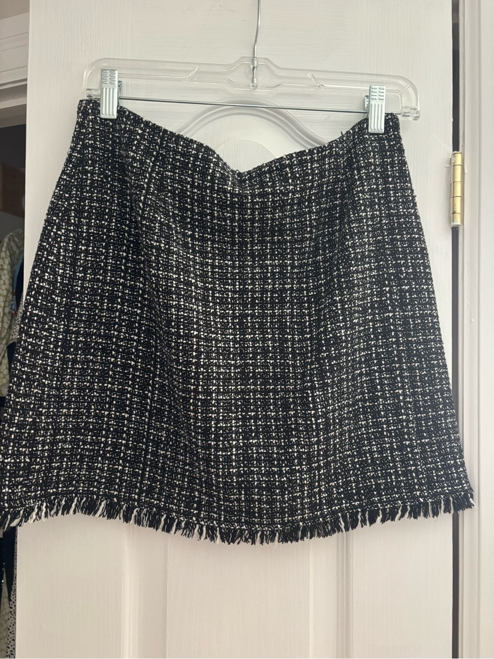MINKPINK Black & White Tweed Fringe Mini Skirt